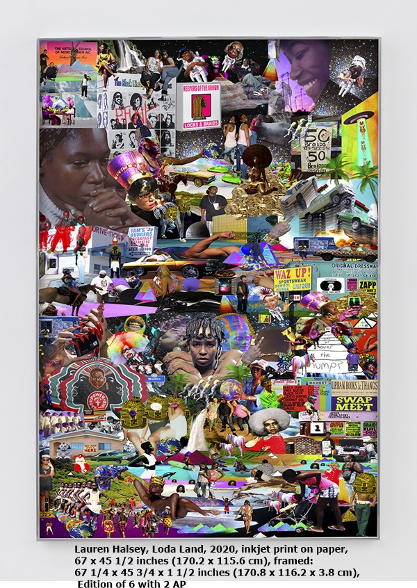Lauren Halsey, Loda Land, 2020, inkjet print on paper, 67 x 45 1/2 inches (170.2 x 115.6 cm), framed: 67 1/4 x 45 3/4 x 1 1/2 inches (170.8 x 116.2 x 3.8 cm), Edition of 6 with 2 AP