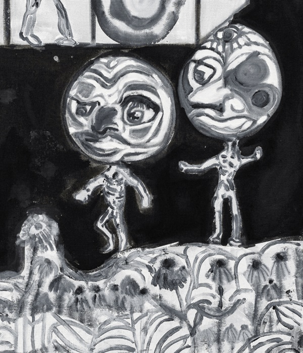 Tobias Pils, Balancing, 2020, mixed media on canvas, 90 1/2 x 78 3/4 x 1 1/2 inches (230 x 200 x 4 cm), Photography: Jorit Aust