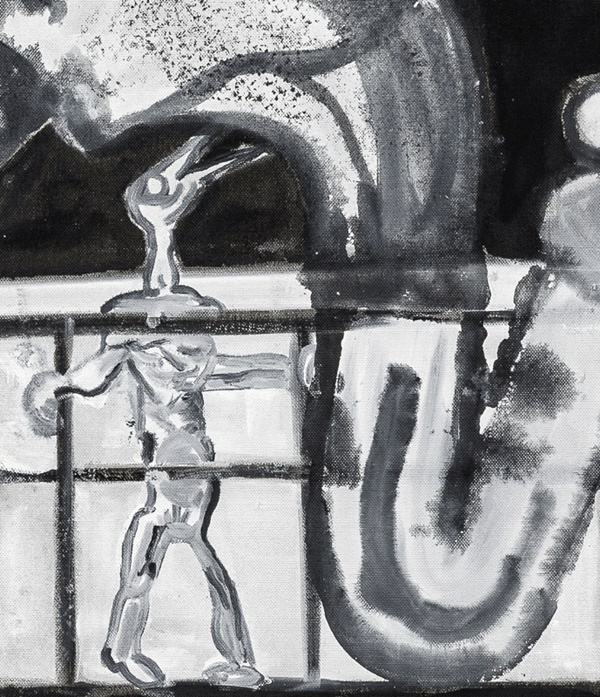 Tobias Pils, Balancing, 2020, mixed media on canvas, 90 1/2 x 78 3/4 x 1 1/2 inches (230 x 200 x 4 cm), Photography: Jorit Aust