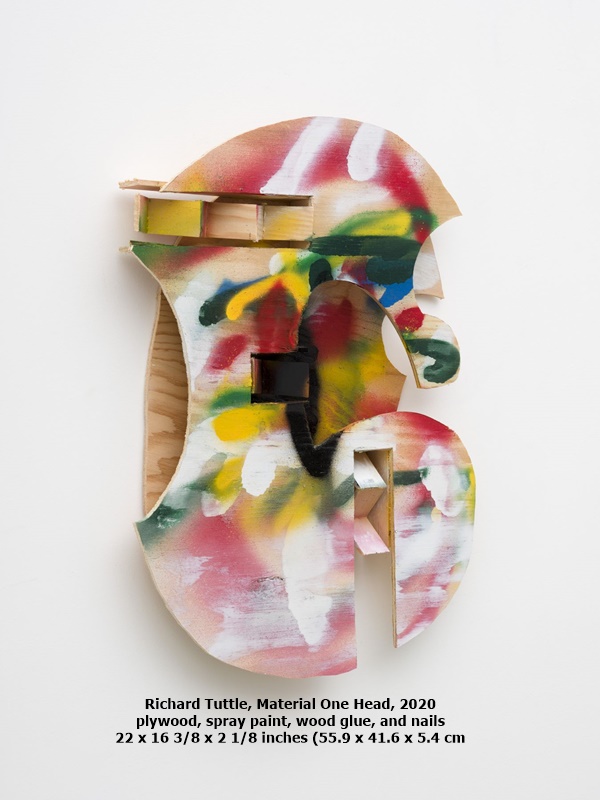 Richard Tuttle, Material One Head, 2020
plywood, spray paint, wood glue, and nails
22 x 16 3/8 x 2 1/8 inches (55.9 x 41.6 x 5.4 cm