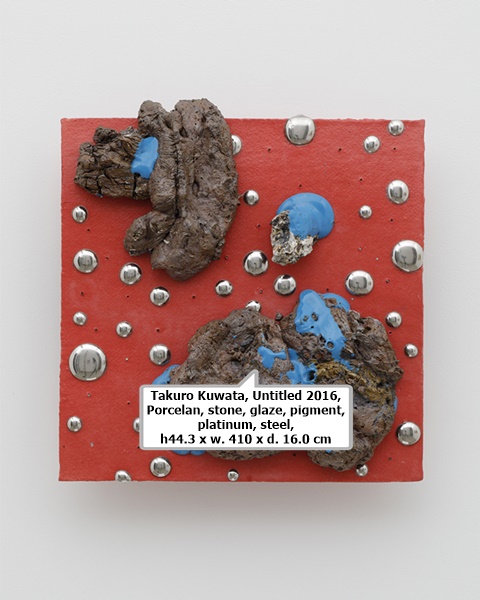 Takuro Kuwata, Untitled 2016, Porcelan, stone, glaze, pigment, platinum, steel, h44.3 x w. 410 x d. 16.0 cm