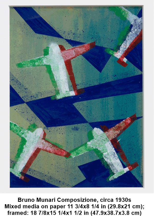 Bruno Munari

Composizione, circa 1930s

Mixed media on paper

11 3/4 x 8 1/4 in (29.8 x 21 cm); framed: 18 7/8 x 15 1/4 x 1 1/2 in (47.9 x 38.7 x 3.8 cm)