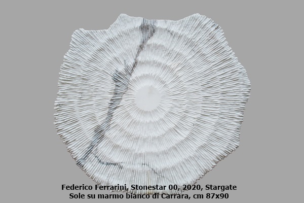 Federico Ferrarini, Stonestar 00, 2020, Stargate Sole su marmo bianco di Carrara, cm 87x90