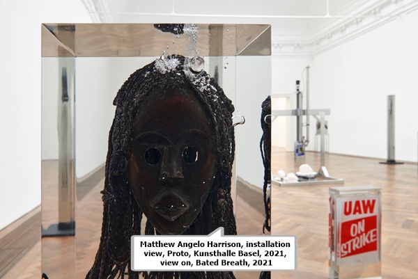 Matthew Angelo Harrison, installation view, Proto, Kunsthalle Basel, 2021, view on, Bated Breath, 2021.
Photo: Philipp Hänger / Kunsthalle Base