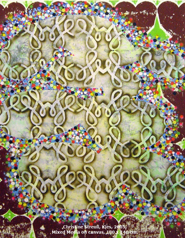 Christine Streuli, Kies, 2005, Mixed Media on canvas, 180 x 140 cm.