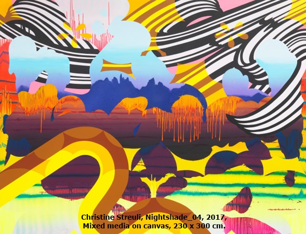 Christine Streuli, Nightshade_04, 2017, Mixed media on canvas, 230 x 300 cm.