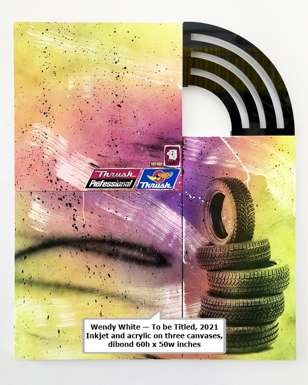 Wendy White — To be Titled, 2021
Inkjet and acrylic on three canvases, dibond
60h x 50w inches