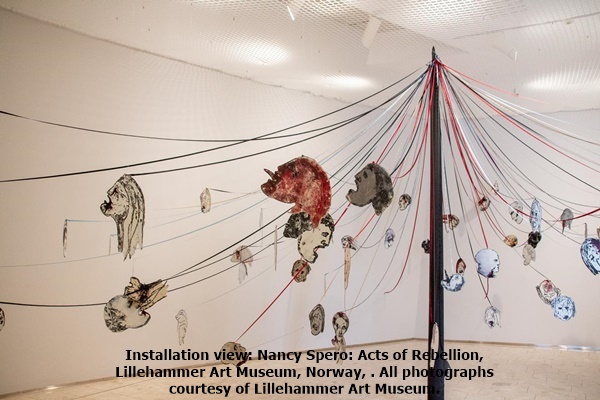 Nancy Spero, Installation view: Nancy Spero: Acts of Rebellion, Lillehammer Art Museum, Norway, September 12, 2020 – January 24, 2021. All photographs courtesy of Lillehammer Art Museum.