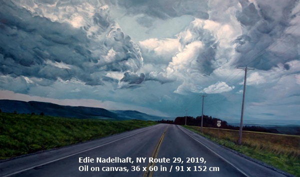 Edie Nadelhaft, NY Route 29, 2019, Oil on canvas, 36 x 60 in / 91 x 152 cm
