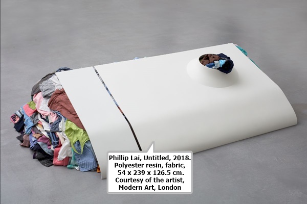 Phillip Lai, Untitled, 2018. Polyester resin, fabric, 54 x 239 x 126.5 cm. 
Courtesy of the artist, Modern Art, London.