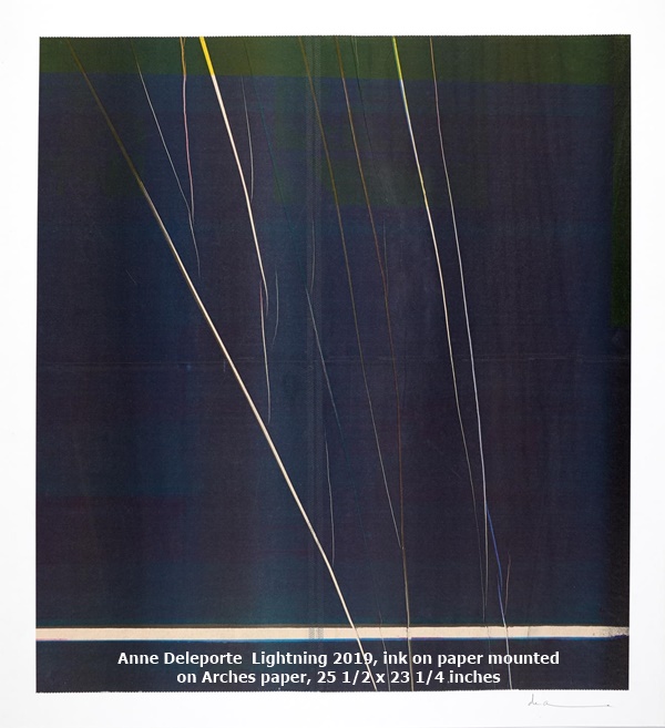 Anne Deleporte  Lightning 2019, ink on paper mounted on Arches paper, 25 1/2 x 23 1/4 inches