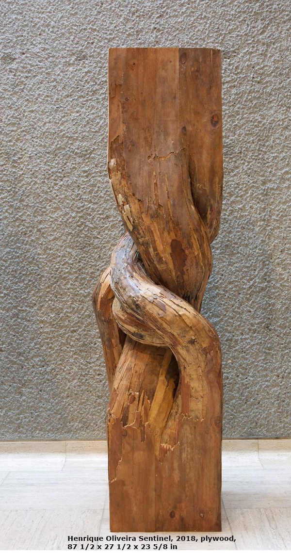 Henrique Oliveira Sentinel, 2018, plywood, 87 1/2 x 27 1/2 x 23 5/8 in