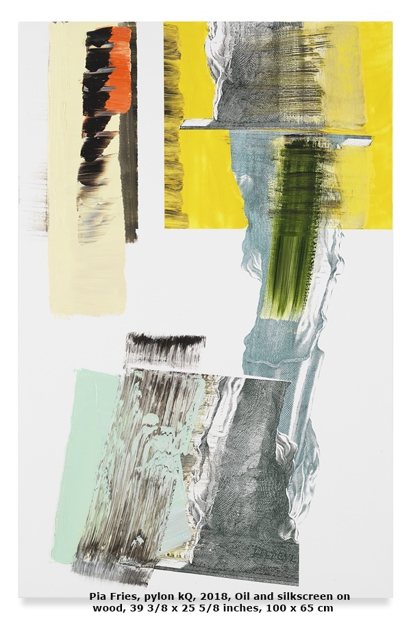 Pia Fries, pylon kQ, 2018, Oil and silkscreen on wood, 39 3/8 x 25 5/8 inches, 100 x 65 cm
