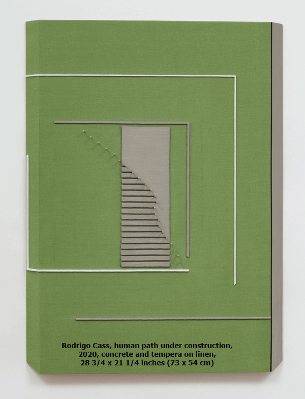 Rodrigo Cass, human path under construction, 2020, concrete and tempera on linen, 28 3/4 x 21 1/4 inches (73 x 54 cm)