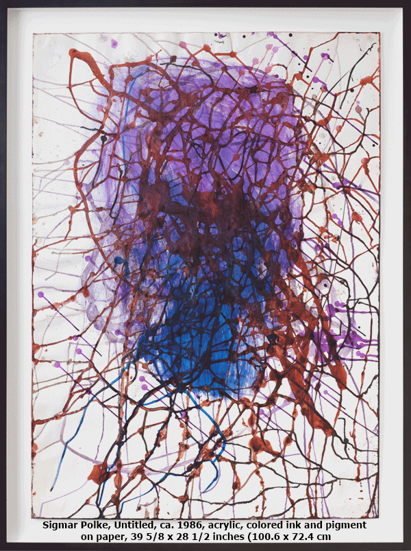 Sigmar Polke, Untitled, ca. 1986, acrylic, colored ink and pigment on paper, 39 5/8 x 28 1/2 inches (100.6 x 72.4 cm)