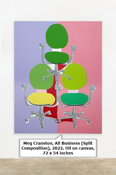 Meg Cranston, All Business (Split Composition), 2022, Oil on canvas, 72 x 54 inches.