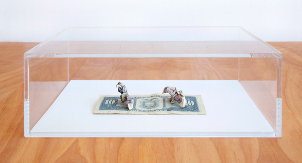 Paulo Nazareth, MC - Bestiary of Capital, 2019, origami made from the Artist's collection of international currencies, variable dimensions