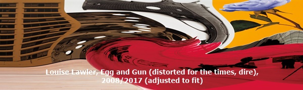 Louise Lawler, Egg and Gun (distorted for the times, dire), 2008/2017 (adjusted to fit)