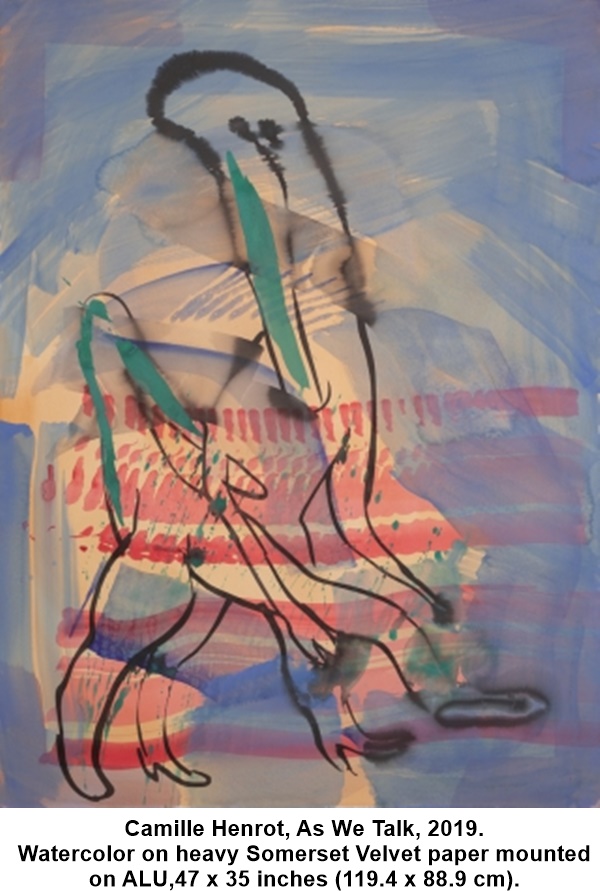 Camille Henrot, As We Talk, 2019.
Watercolor on heavy Somerset Velvet paper mounted on ALU,
47 x 35 inches (119.4 x 88.9 cm).