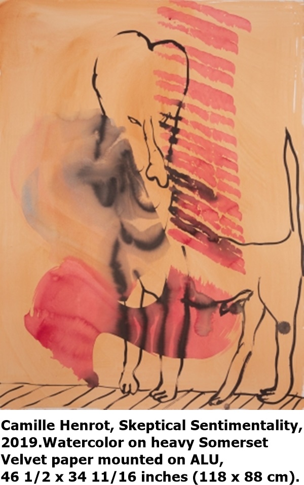 Camille Henrot, Skeptical Sentimentality, 
2019.Watercolor on heavy Somerset 
Velvet paper mounted on ALU,
46 1/2 x 34 11/16 inches (118 x 88 cm).