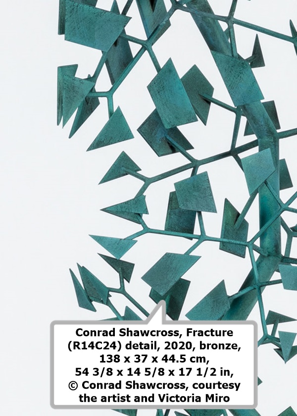 Conrad Shawcross, Fracture (R14C24) detail, 2020, bronze, 138 x 37 x 44.5 cm, 54 3/8 x 14 5/8 x 17 1/2 in, © Conrad Shawcross, courtesy the artist and Victoria Miro
