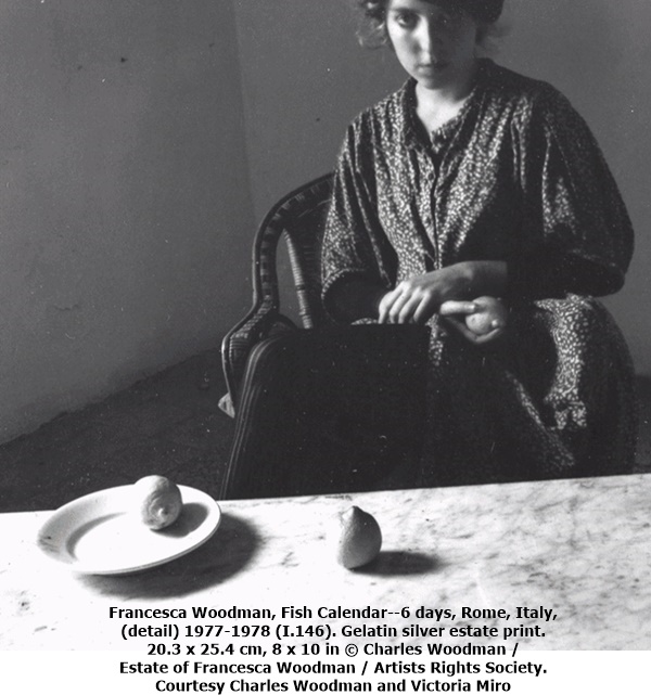 Francesca Woodman, Fish Calendar--6 days, Rome, Italy, (detail) 1977-1978 (I.146). Gelatin silver estate print. 20.3 x 25.4 cm, 8 x 10 in © Charles Woodman / Estate of Francesca Woodman / Artists Rights Society. Courtesy Charles Woodman and Victoria Miro
