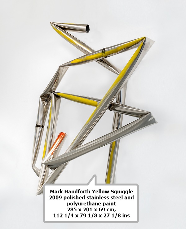 Mark Handforth Yellow Squiggle 2009 polished stainless steel and polyurethane paint 285 x 201 x 69 cm, 112 1/4 x 79 1/8 x 27 1/8 ins 