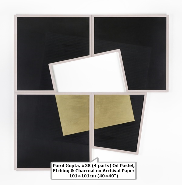 Parul Gupta, #38 (4 parts) Oil Pastel, 
Etching & Charcoal on Archival Paper
101×101cm (40×40