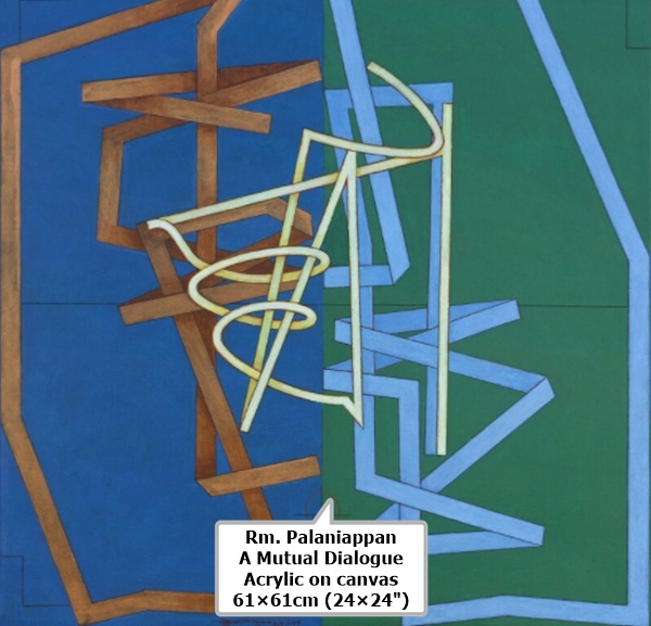 Rm. Palaniappan
A Mutual Dialogue
Acrylic on canvas
61×61cm (24×24)