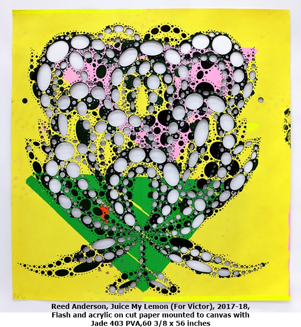 Juice My Lemon (For Victor), 2017-18,Flash and acrylic on cut paper mounted to canvas with Jade 403 PVA,60 3/8 x 56 inches
