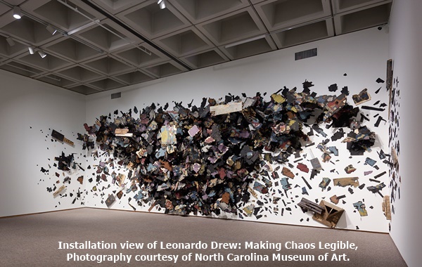 Installation view of Leonardo Drew: Making Chaos Legible, North Carolina Museum of Art. 
Photography courtesy of North Carolina Museum of Art.