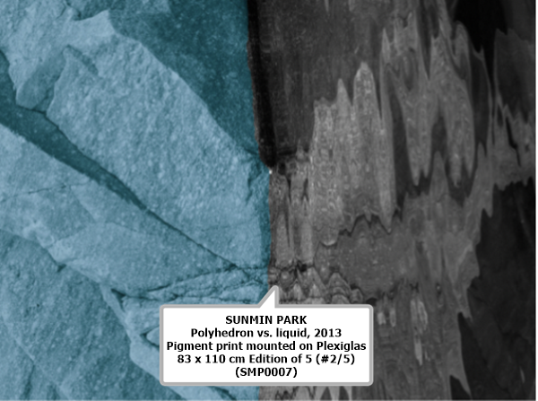 SUNMIN PARK
Polyhedron vs. liquid, 2013
Pigment print mounted on Plexiglas
83 x 110 cm
Edition of 5 (#2/5)
(SMP0007)