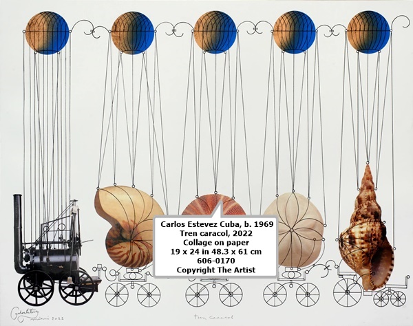  Carlos Estevez Cuba, b. 1969
Tren caracol, 2022
Collage on paper
19 x 24 in
48.3 x 61 cm
606-0170
Copyright The Artist
