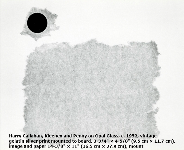 Harry Callahan, Kleenex and Penny on Opal Glass, c. 1952, vintage gelatin silver print mounted to board, 3-3/4
