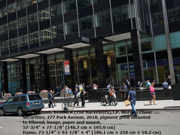 Paul Graham, SUMMER (The Harvesters), J.P. Morgan Chase Securities, 277 Park Avenue, 2018, pigment print mounted to Dibond, image, paper and mount, 57-3/4 × 77-1/8 (146.7 cm × 195.9 cm) frame, 73-1/4 × 92-1/8 × 4 (186.1 cm × 234 cm × 10.2 cm)