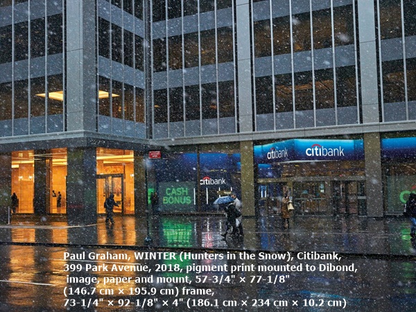 Paul Graham, WINTER (Hunters in the Snow), Citibank, 399 Park Avenue, 2018, pigment print mounted to Dibond, image, paper and mount, 57-3/4 × 77-1/8 (146.7 cm × 195.9 cm) frame, 73-1/4 × 92-1/8 × 4 (186.1 cm × 234 cm × 10.2 cm)