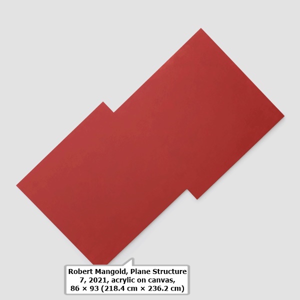 Robert Mangold, Plane Structure 7, 2021, acrylic on canvas, 86 × 93 (218.4 cm × 236.2 cm)