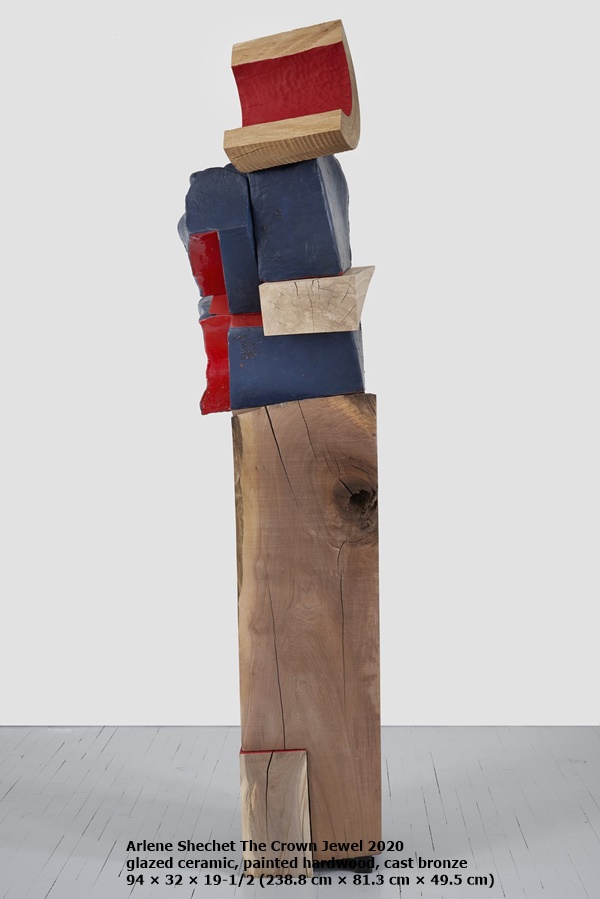 Arlene Shechet
The Crown Jewel
2020
glazed ceramic, painted hardwood, cast bronze
94 × 32 × 19-1/2 (238.8 cm × 81.3 cm × 49.5 cm)