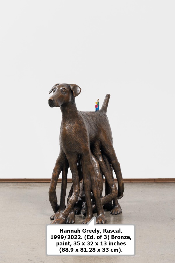Hannah Greely, Rascal, 1999/2022. (Ed. of 3) Bronze, paint, 35 x 32 x 13 inches (88.9 x 81.28 x 33 cm).