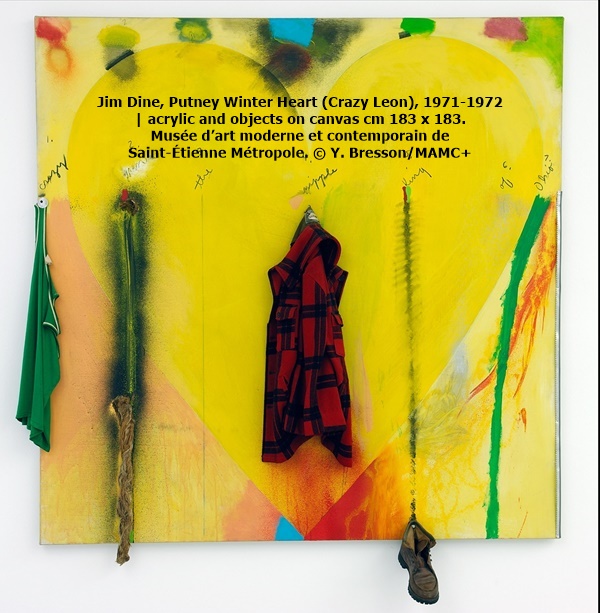 Jim Dine, Putney Winter Heart (Crazy Leon), 1971-1972 | acrylic and objects on canvas cm 183 x 183. Musée d’art moderne et contemporain de Saint-Étienne Métropole. © Y. Bresson/MAMC+
