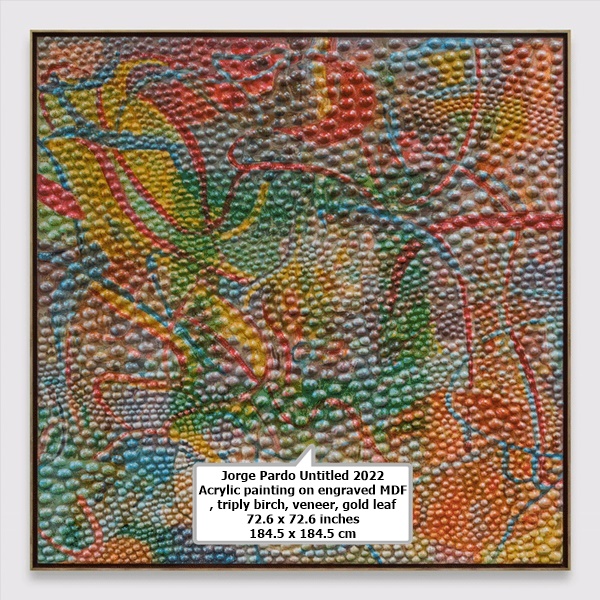 Jorge Pardo Untitled 2022 Acrylic painting on engraved MDF, triply birch, veneer, gold leaf 72.6 x 72.6 inches 184.5 x 184.5 cm