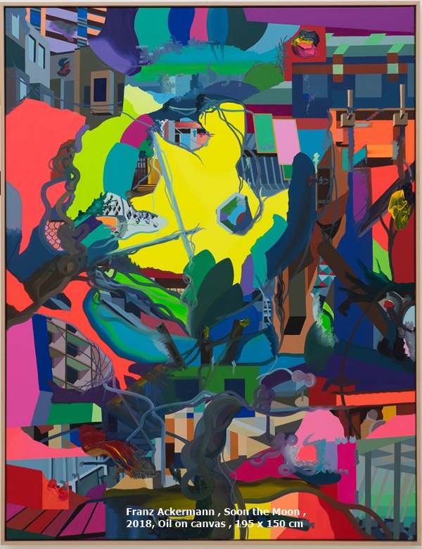 Franz Ackermann 艾稞曼, Soon the Moon 月上树梢, 2018, Oil on canvas 布面油画, 195 x 150 cm