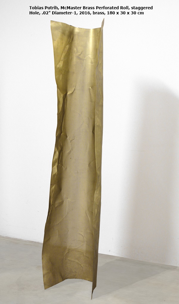 Tobias Putrih, McMaster Brass Perforated Roll, staggered Hole, .02 Diameter-1, 2016, brass, 180 x 30 x 30 cm
