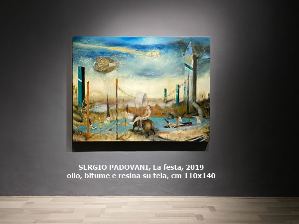 SERGIO PADOVANI, La festa, 2019
olio, bitume e resina su tela, cm 110x140
