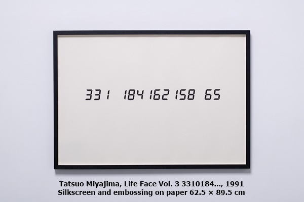 Tatsuo Miyajima, Life Face Vol. 3 3310184..., 1991
Silkscreen and embossing on paper
62.5 × 89.5 cm