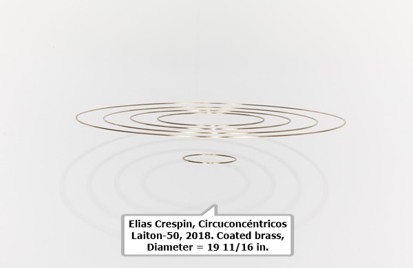 Elias Crespin, Circuconcéntricos Laiton-50, 2018. Coated brass, Diameter = 19 11/16 in.
