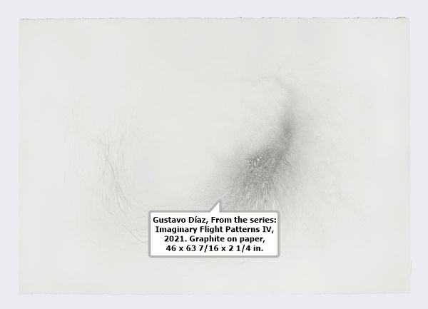 Gustavo Díaz, From the series: Imaginary Flight Patterns IV, 2021. Graphite on paper, 46 x 63 7/16 x 2 1/4 in.