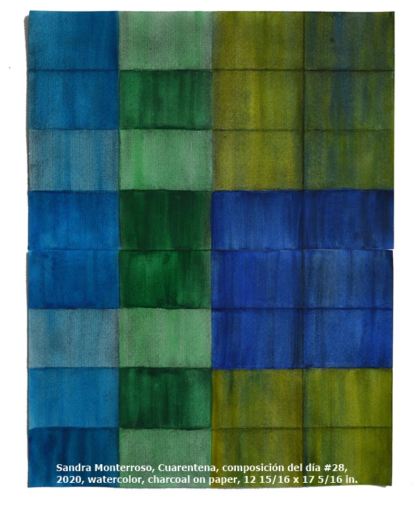 Sandra Monterroso, Cuarentena, composición del día #28, 2020, watercolor, charcoal on paper, 12 15/16 x 17 5/16 in.