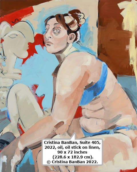 Cristina BanBan, Suite 405, 2022, oil, oil stick on linen, 90 x 72 inches (228.6 x 182.9 cm). © Cristina BanBan 2022.