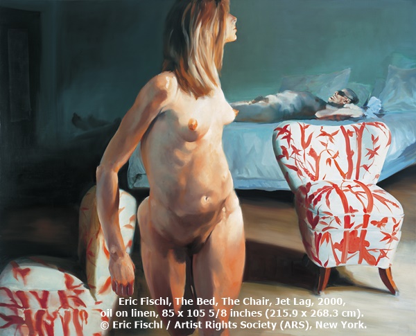 Eric Fischl, The Bed, The Chair, Jet Lag, 2000, oil on linen, 85 x 105 5/8 inches (215.9 x 268.3 cm). © Eric Fischl / Artist Rights Society (ARS), New York. 